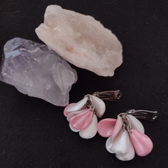 Mildly Iridescent Pink and White Petal Clip-on Earrings - Picture 1 of 1